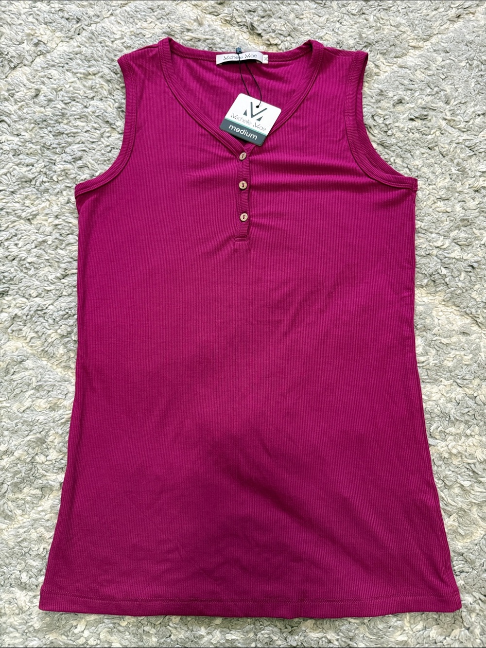 Michelle Mae Ribbed Magenta Henley Tank
